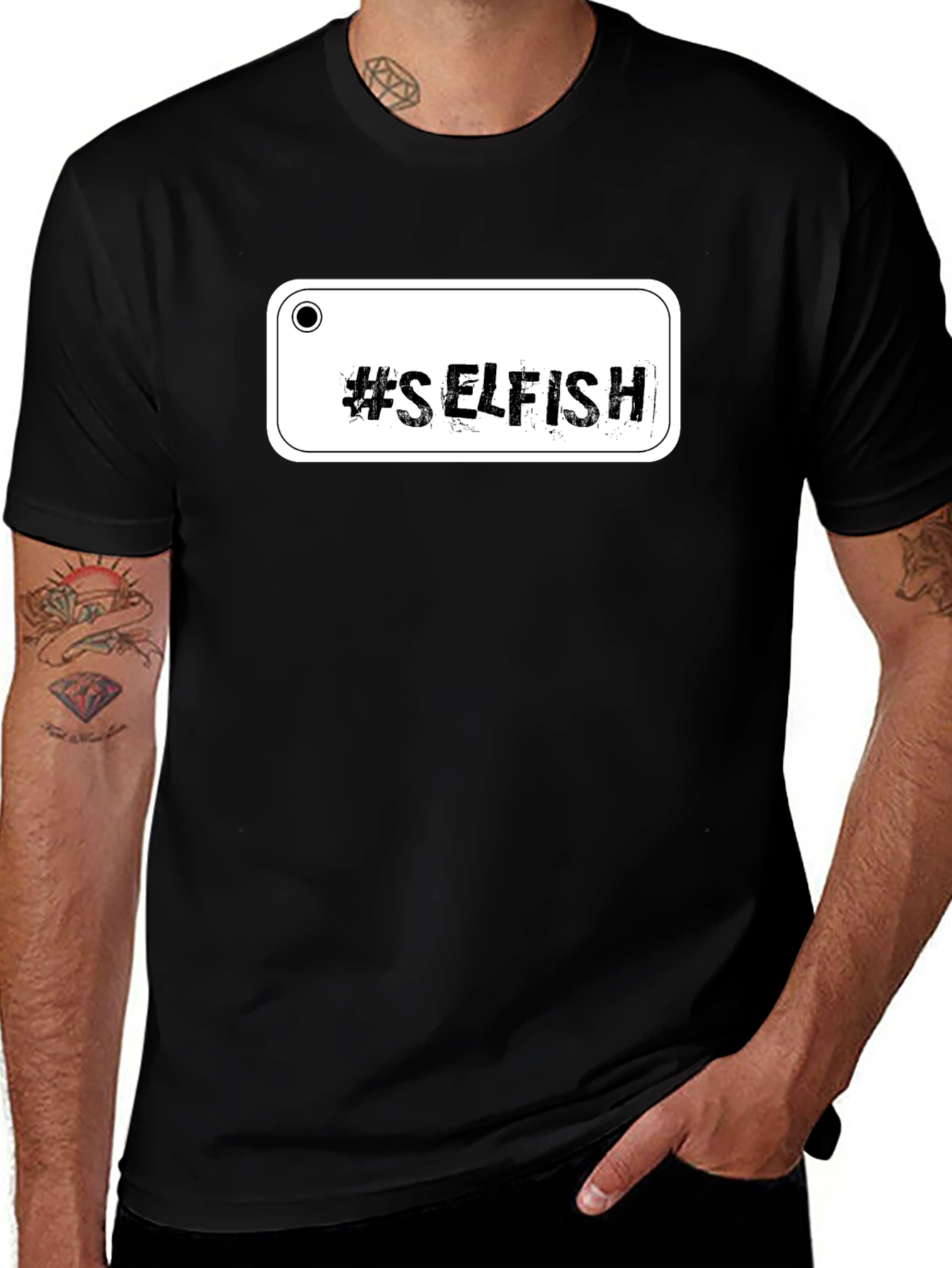#Selfish Graphic Black Tee - Edgy Casual Style