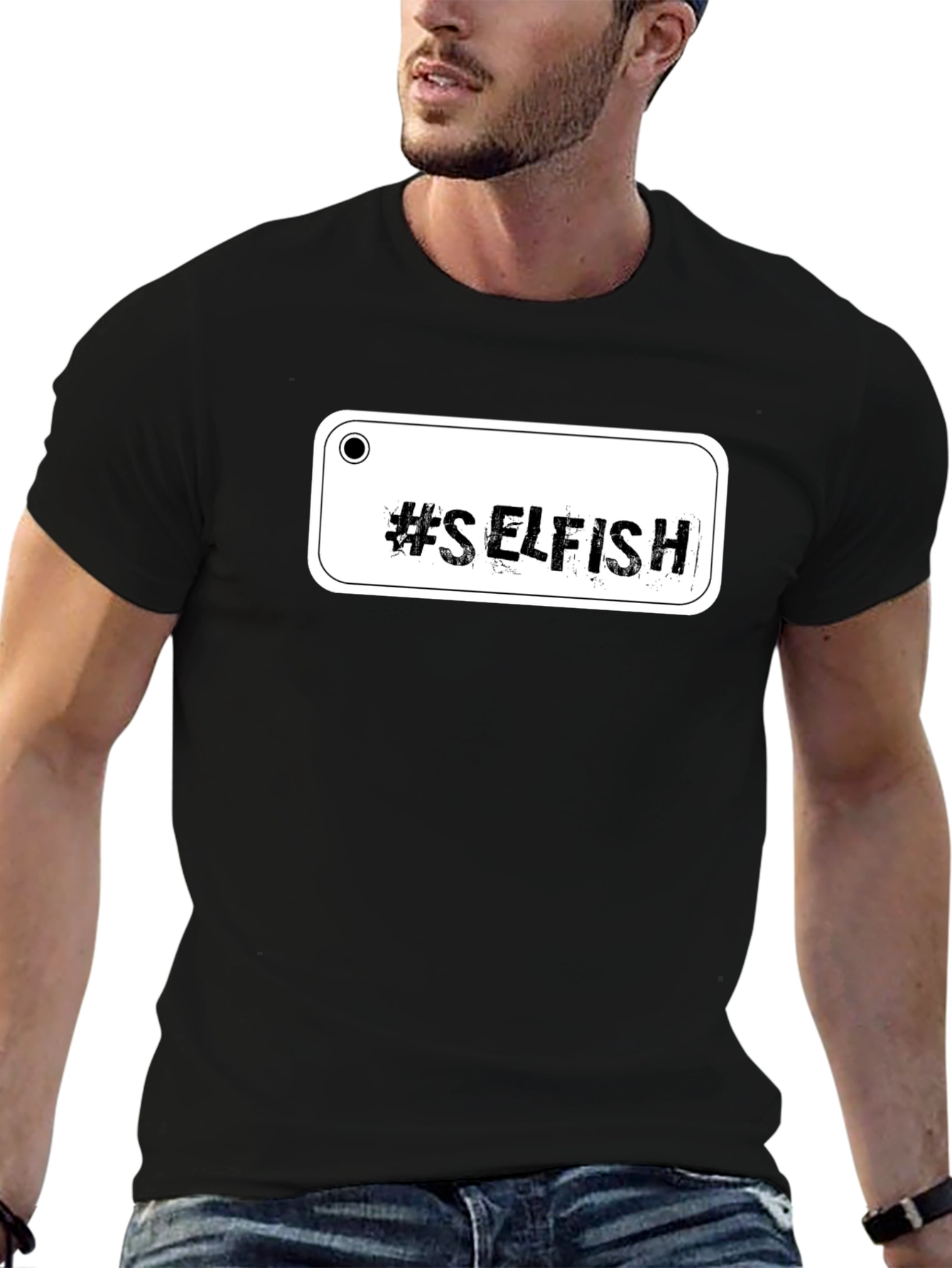 #Selfish Graphic Black Tee - Edgy Casual Style