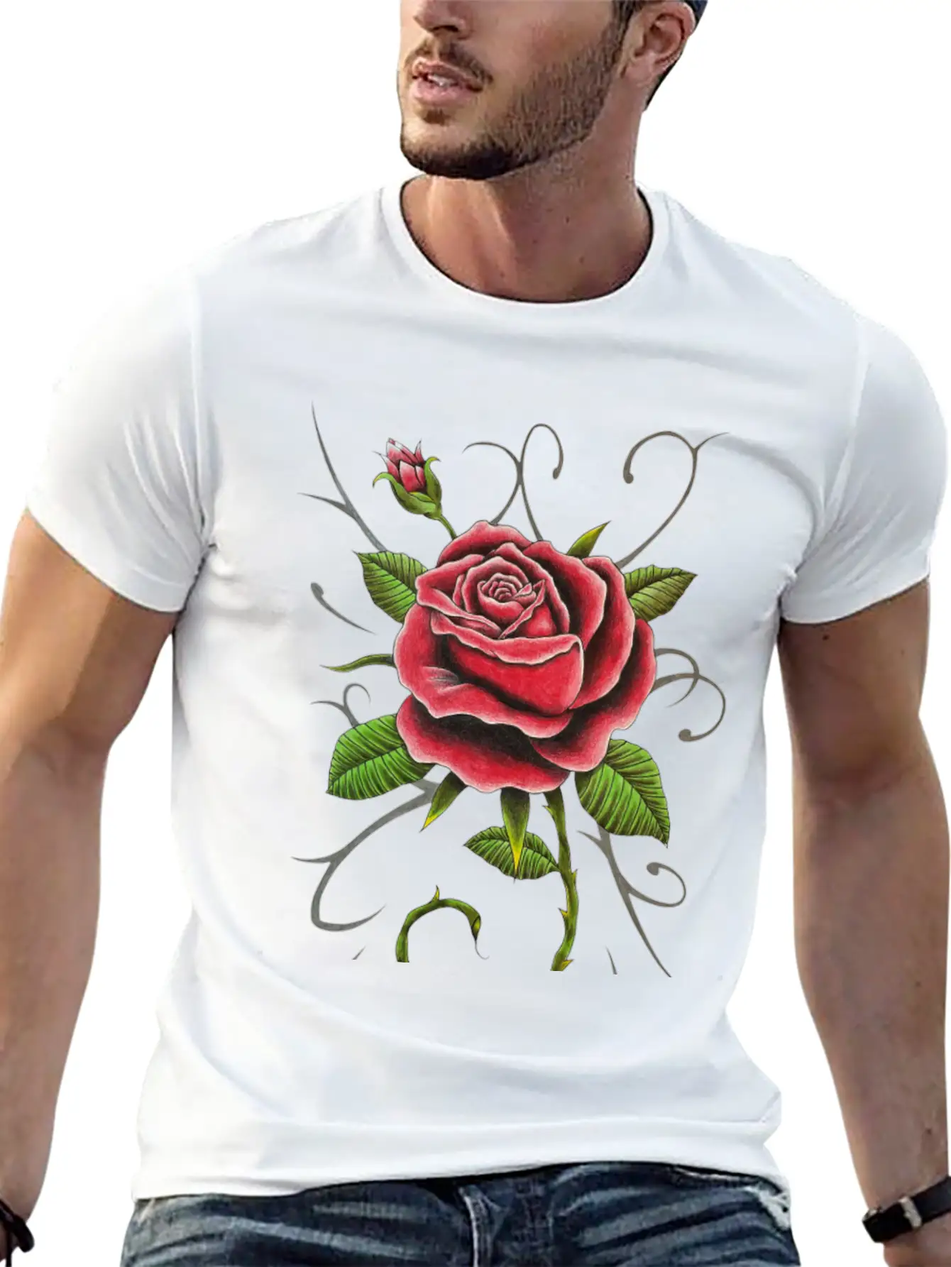"Tattoo Style Red Rose" - Design Relaxed Everyday Tee – Lightweight And Durable Cotton