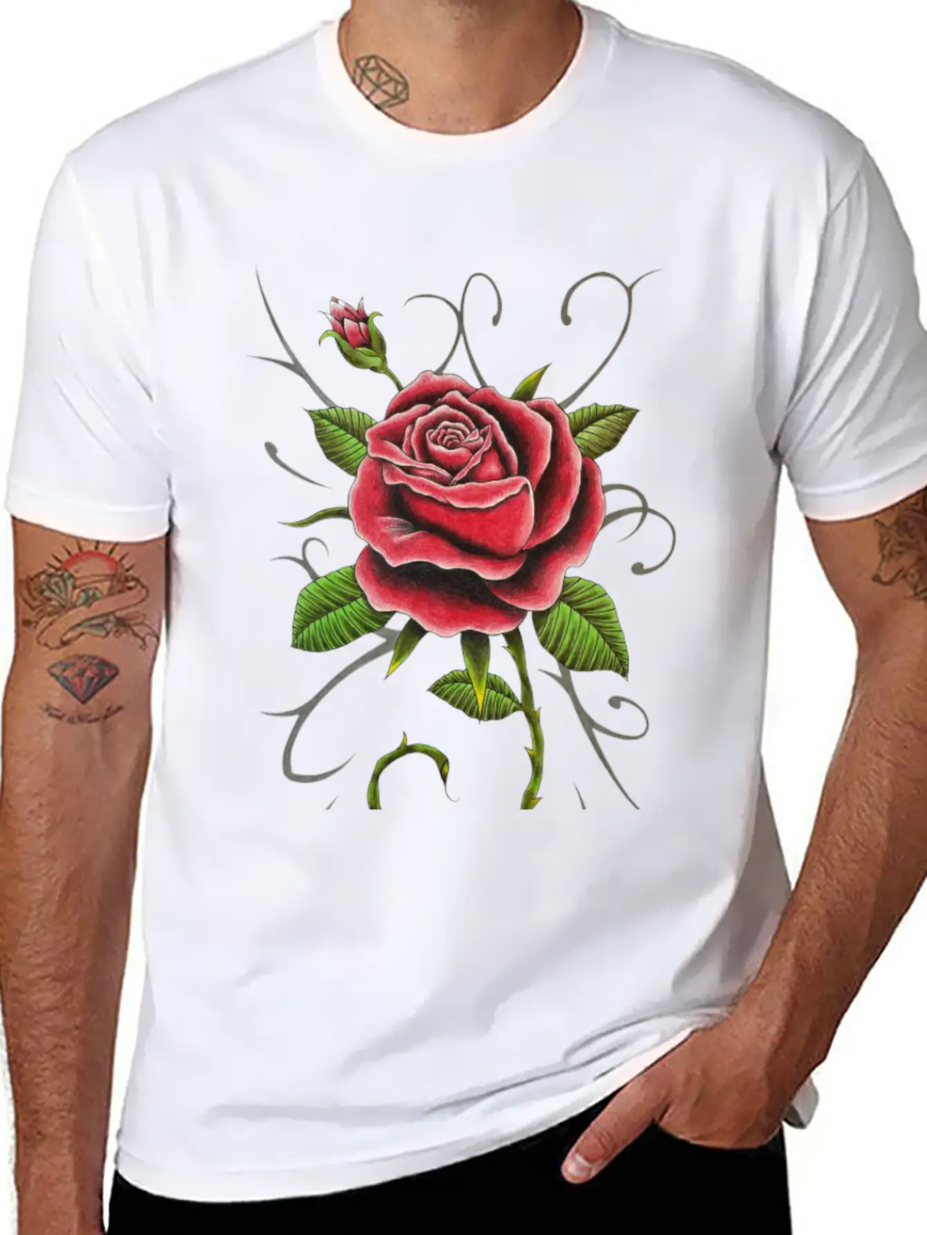 "Tattoo Style Red Rose" - Design Relaxed Everyday Tee – Lightweight And Durable Cotton