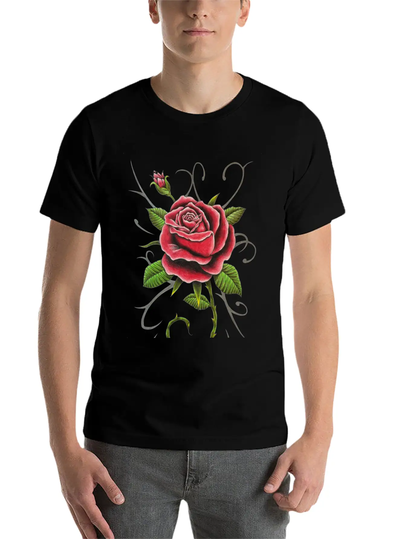 "Tattoo Style Red Rose" - Design Relaxed Everyday Tee – Lightweight And Durable Cotton
