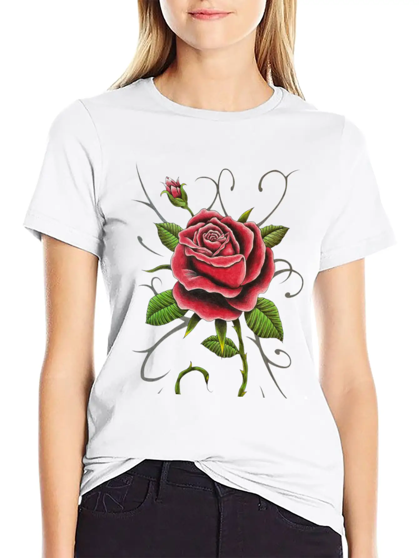 "Tattoo Style Red Rose" - Design Relaxed Everyday Tee – Lightweight And Durable Cotton