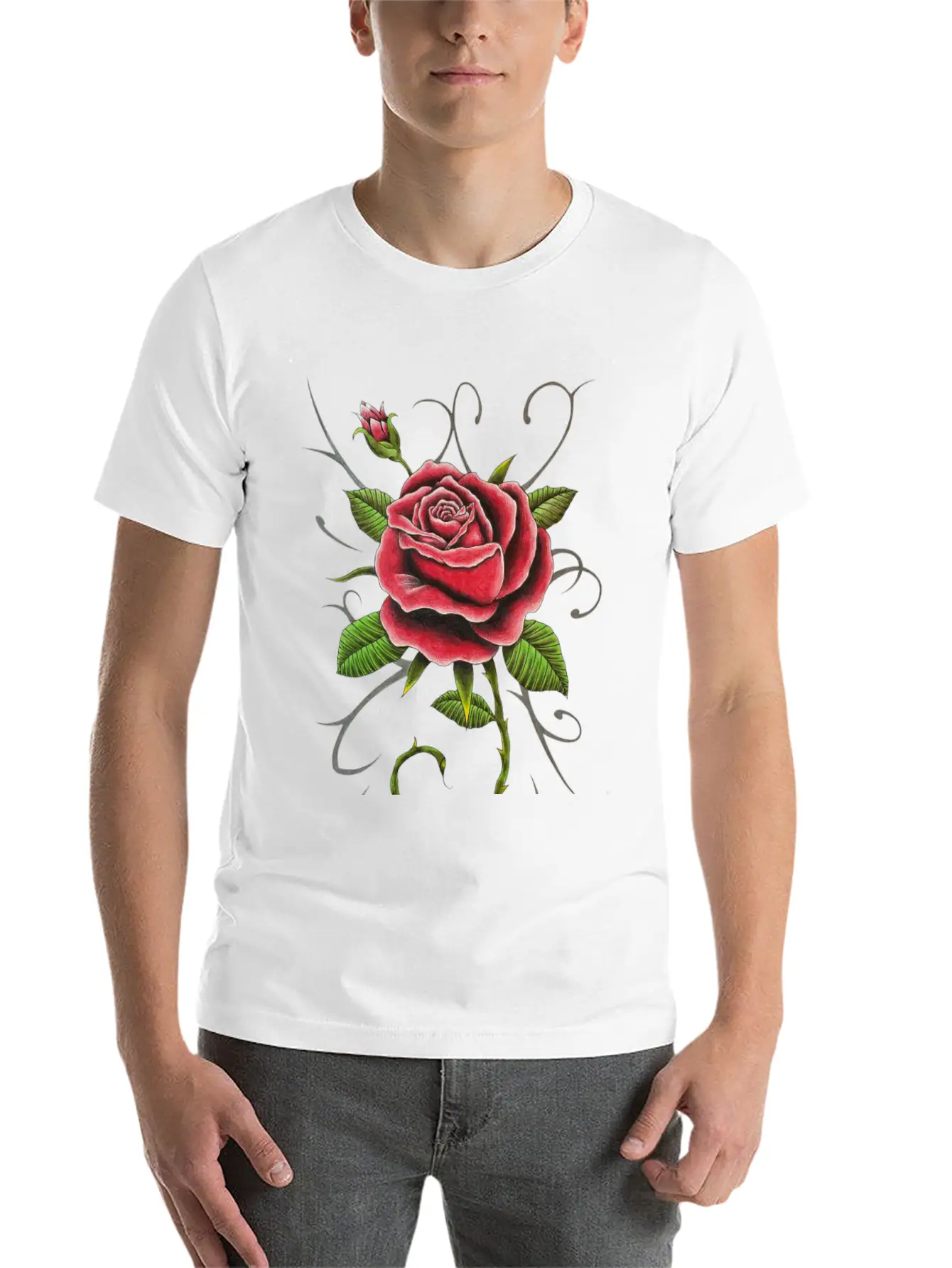"Tattoo Style Red Rose" - Design Relaxed Everyday Tee – Lightweight And Durable Cotton