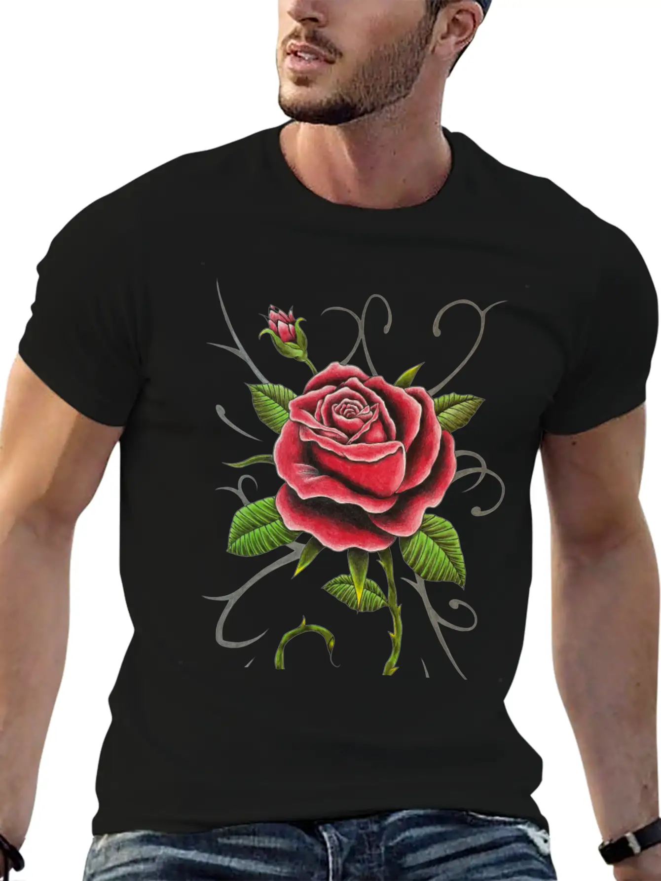 "Tattoo Style Red Rose" - Design Relaxed Everyday Tee – Lightweight And Durable Cotton