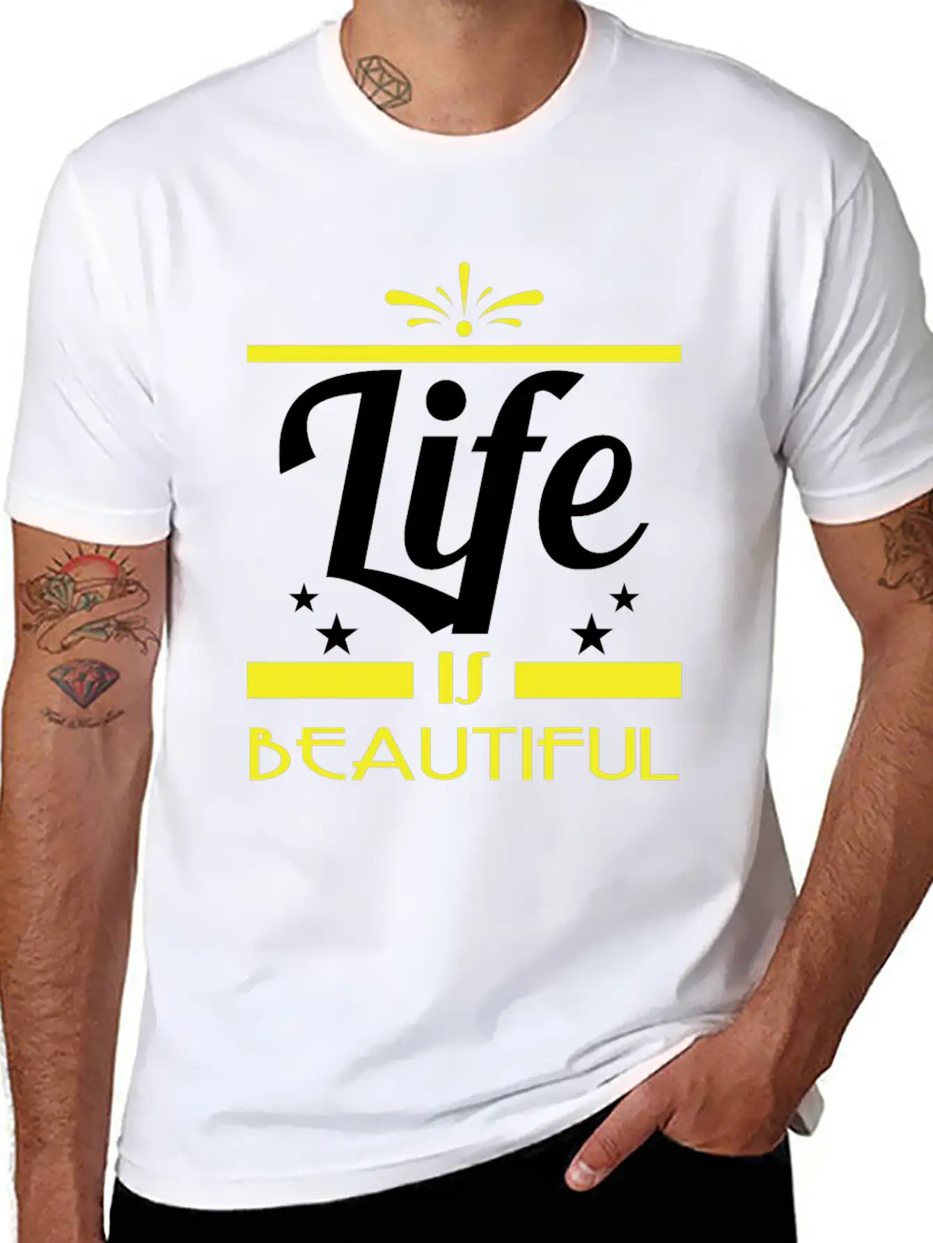 "Life Is Beautiful" Tee Design. Stay And Keep The Basic Graphic T-Shirt – Daily Comfort In Soft Cotton
