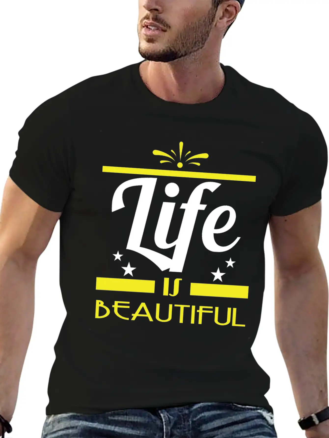 "Life Is Beautiful" Tee Design. Stay And Keep The Basic Graphic T-Shirt – Daily Comfort In Soft Cotton