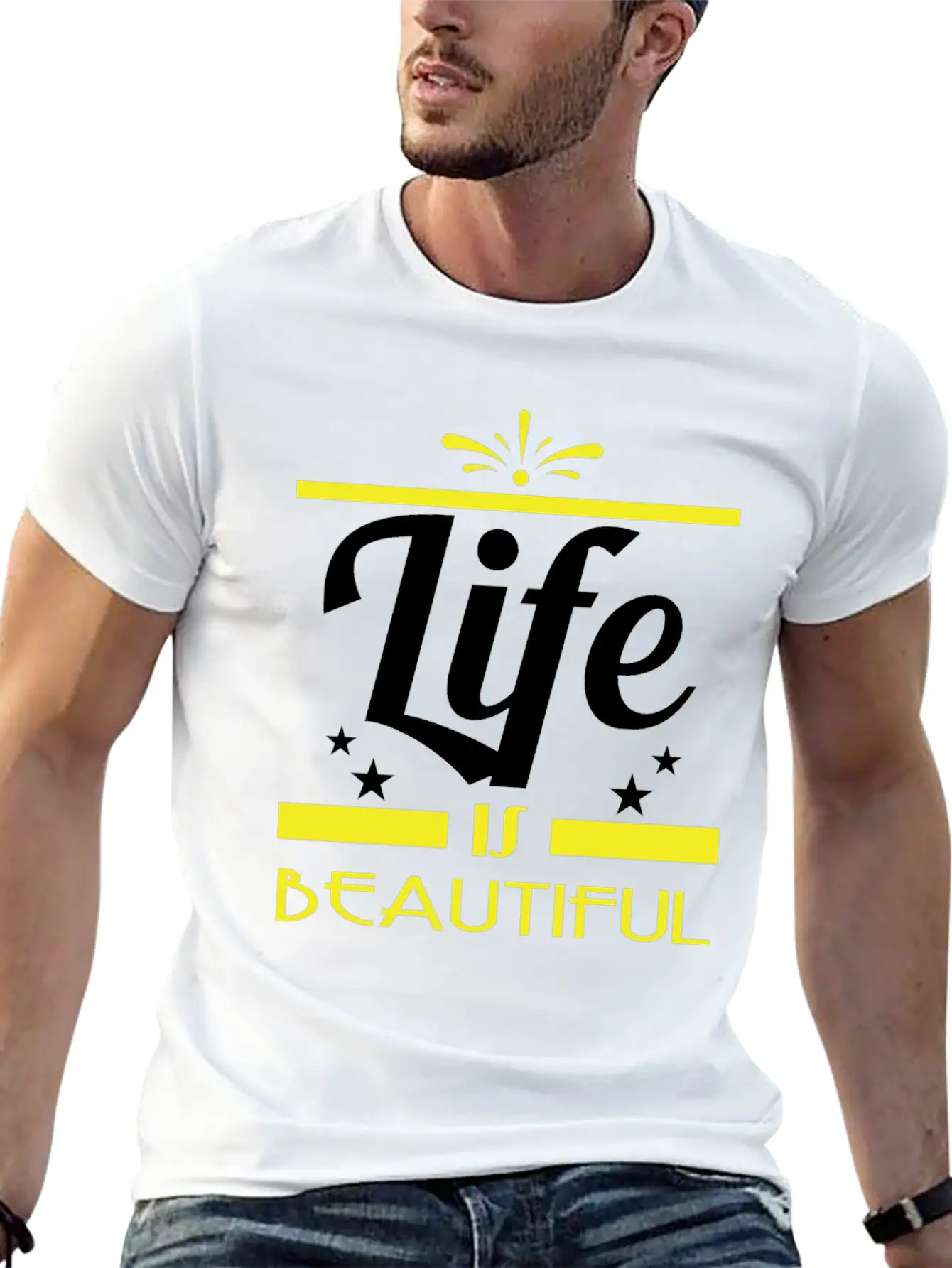 "Life Is Beautiful" Tee Design. Stay And Keep The Basic Graphic T-Shirt – Daily Comfort In Soft Cotton