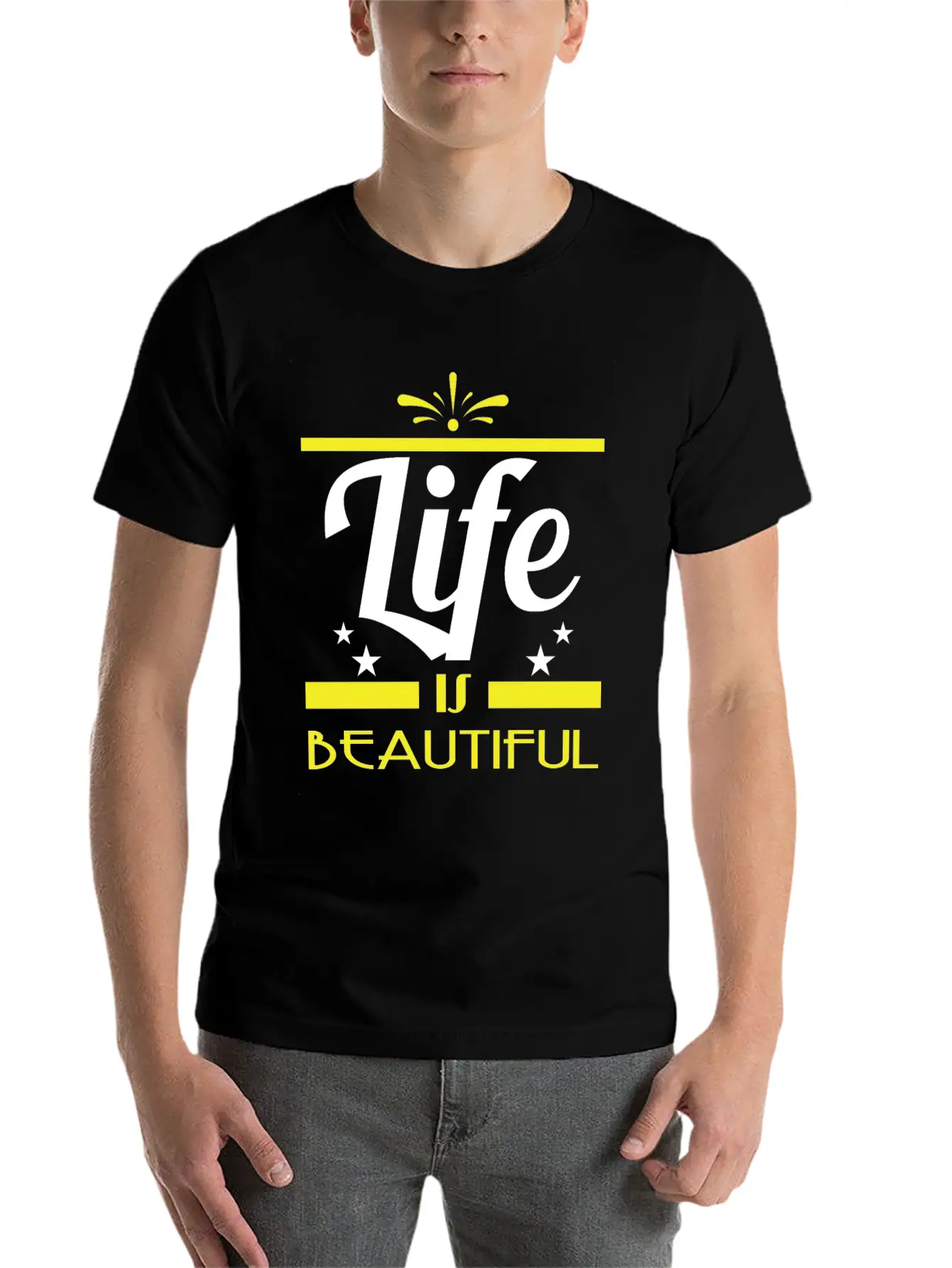 "Life Is Beautiful" Tee Design. Stay And Keep The Basic Graphic T-Shirt – Daily Comfort In Soft Cotton