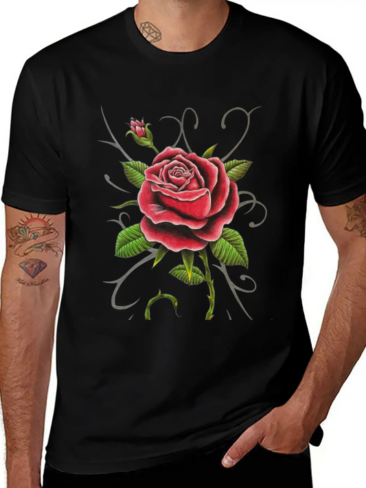 "Tattoo Style Red Rose" - Design Relaxed Everyday Tee – Lightweight And Durable Cotton