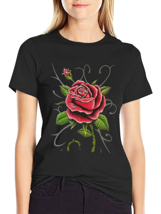 "Tattoo Style Red Rose" - Design Relaxed Everyday Tee – Lightweight And Durable Cotton